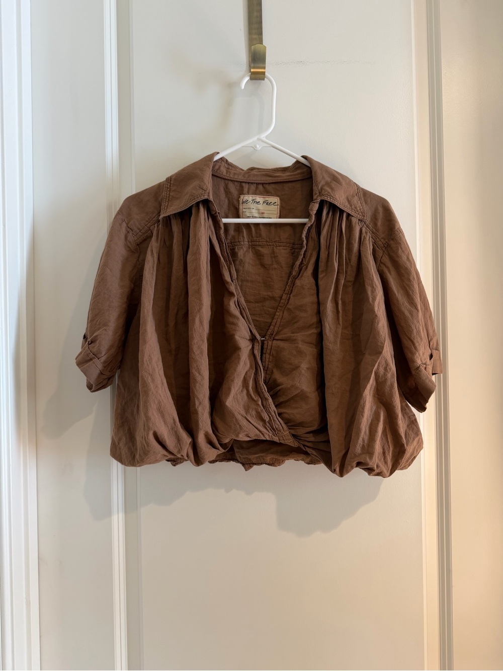 We The Free Brown Collared Lightweight Cropped Shirt